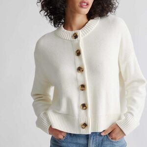 Quince Womens 100% Organic Cotton Cropped Cardigan In color ivory Size Medium